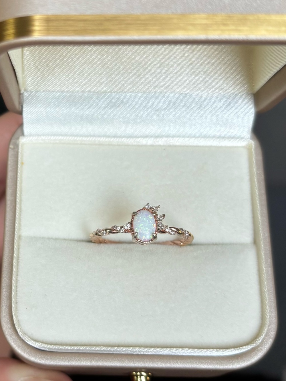 Handmade 18K Rose Gold Vermeil Opal and White Zircon Ring Size 10